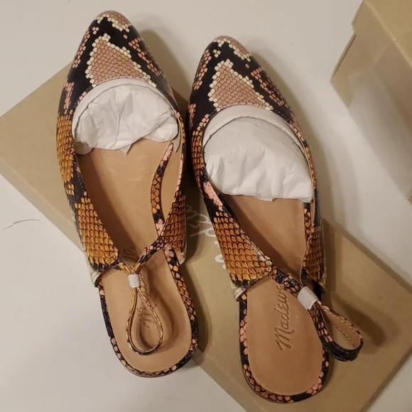 NIB Madewell Snakeskin Embossed Leather Slingback Flat, Size 6.5 - Picture 3 of 4